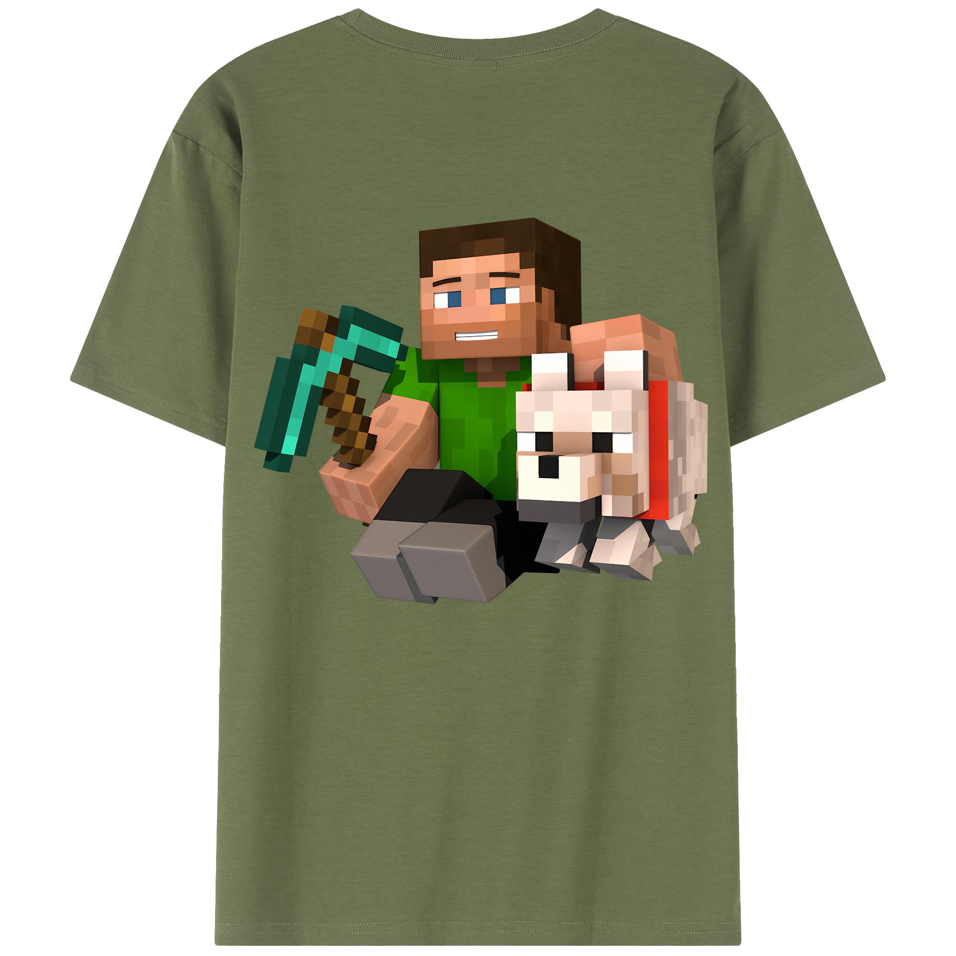 （画像用） マインクラフト ブロックの世界 Minecraft MC Block world 綿100％半袖Tシャツ（背面プリント）